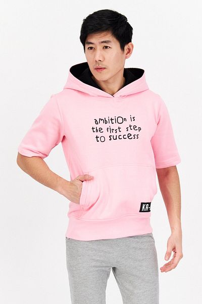 KA-1 Men Hooded Printed Fleece Hoodies, Pink