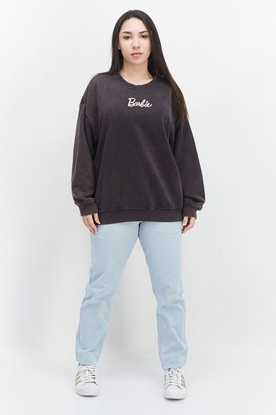 Barbie Women Crew Neck Embroidered Sweatshirt, Dark Grey