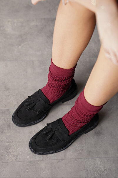 Lizzu Livora Black Skin - Дамски ежедневни мокасини с катарама и пискюли