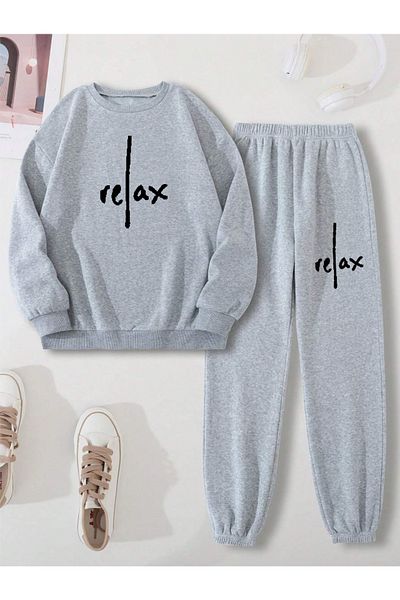 Revasser Unisex Γυναικεία/Ανδρικά RELAX Προσαρμοσμένα εμπριμέ βαμβακερά μπλουζάκια Jogger φούτερ στο κάτω μέρος