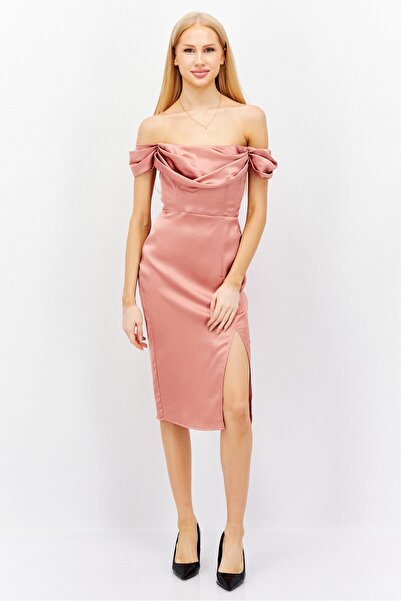 First Distraction The Label Women Petite Plain Midi Dress, Pink