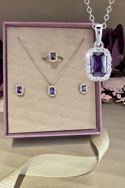 Hepimitu Mor Taşlı Altın Kolye