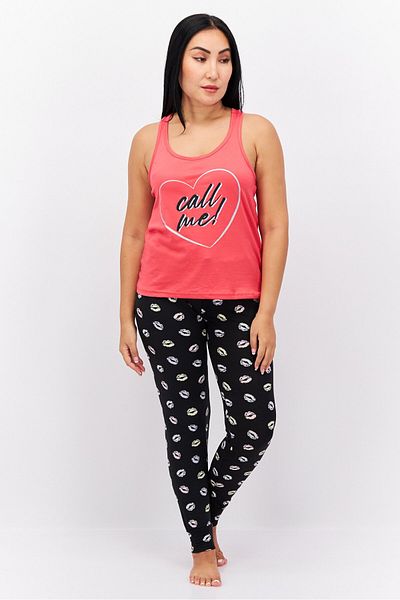 Lux Dreams Women 2 Pieces Allover Print Pyjama Set, Black