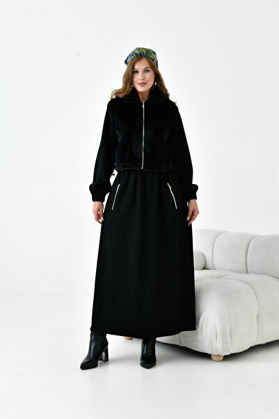 FTZ WOMEN Women's Angora Skirt Suit Black 30986