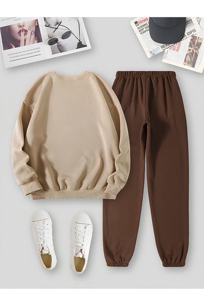 Revasser Unisex Γυναικεία/Ανδρικά RELAX Προσαρμοσμένα εμπριμέ βαμβακερά μπλουζάκια Jogger φούτερ στο κάτω μέρος