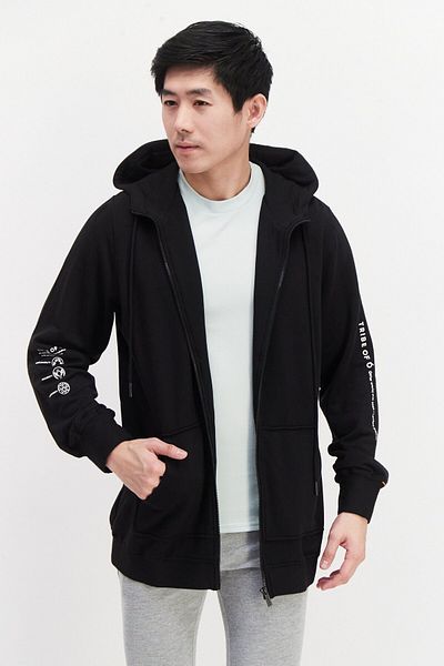 Tribe of 6 Men Sportswear Fit Full Zip Football Sweatshirt, Black
