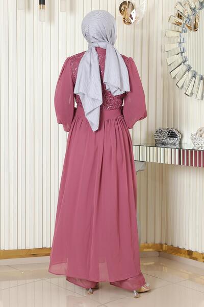 Modamihram Sequined Chiffon Set Dried Rose 19190