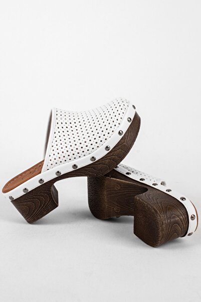 Lal Shoes & Bags Papuci cu toc alb Sabo pentru femei - Saboți de asistentă