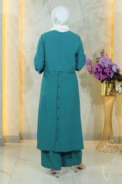 Modamihram Buttoned Hijab Set Turquoise 10358