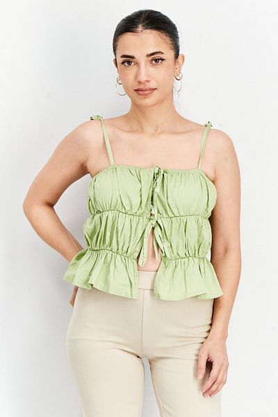 Another Reason Women Square Neck Sleeveless Textured Top, Sage Green
