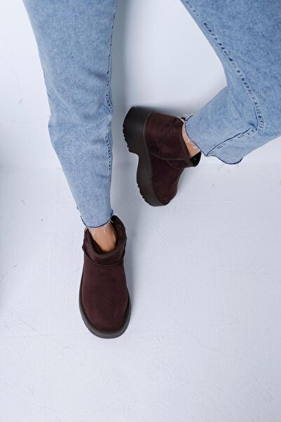 Beyond Kadın Kahverengi Yüksek Topuklu Ultra Mini Içi Kürklü Süet Bot 5 cm BYNDUM04