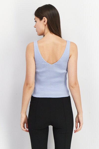 Asos Design Women V-Neck Sleeveless Textured Cropped Top, Blue