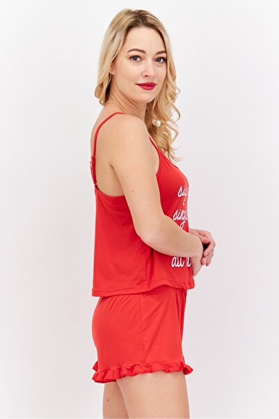 French Affair Women 2 Piece Graphic Print Pajama Set, Red