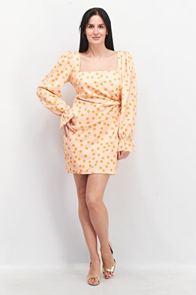 ASOS Women Curve Polka Dots Square Neck Mini Dress, Light Orange