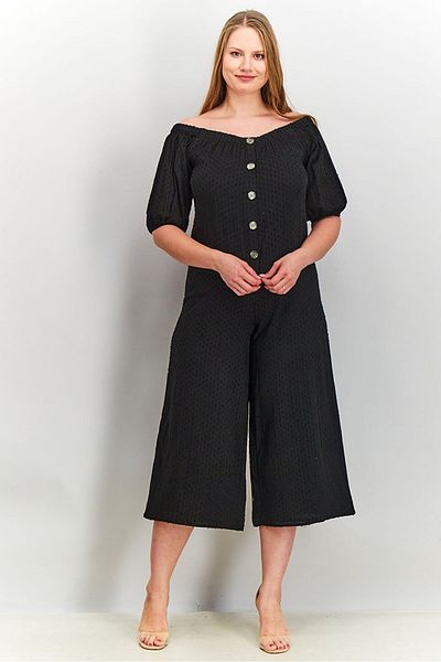 Asos Design Women Textured Short Sleeve Jumpsuit, Black