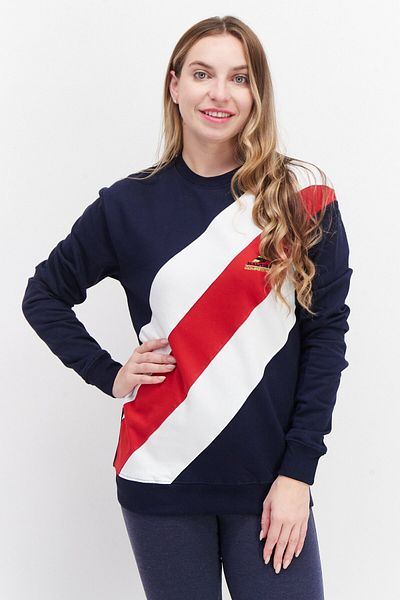 Nautica Women Crew Neck Long Sleeve Printed Sweatshirt, Navy Combo