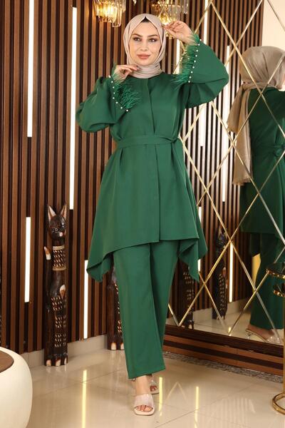 Modamihram Feder-Detaillierter Anzug Smaragd 19131