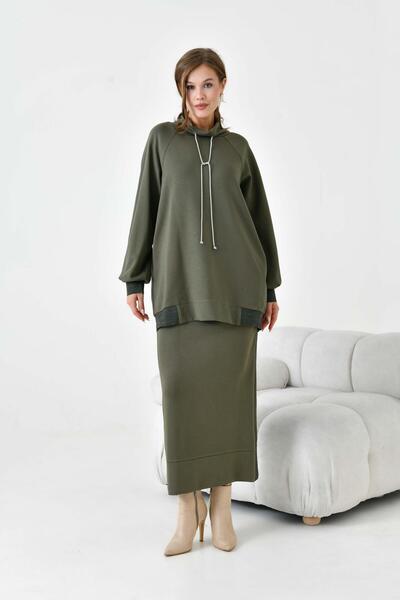 FTZ WOMEN Women's Stone Detailed Skirt Suit Khaki 30911