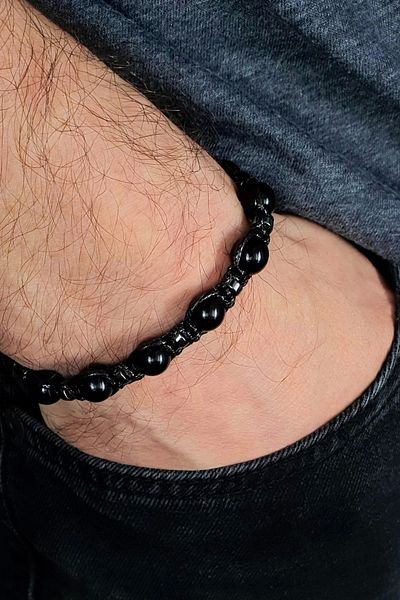 Seven Art Jewelry Natural Stone Bracelet, Agate and Hematite Sphere Bracelet, Macrame Bracelet, Men's Bracelet, Women's Bracelet