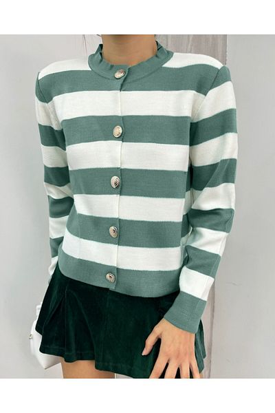 Modamorfo Ringed Metal Buttoned Short Cardigan -Mint