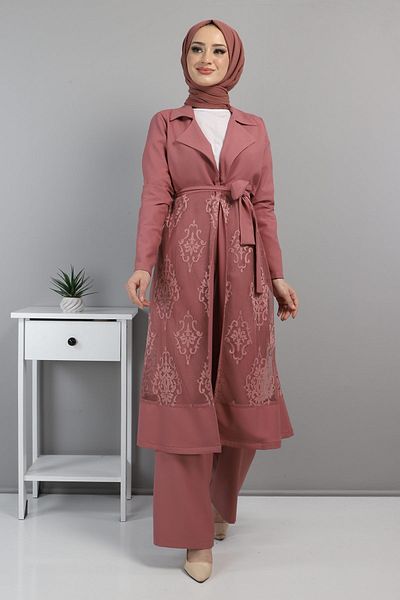 Modamihram Lace Suit Dusty Rose 8543