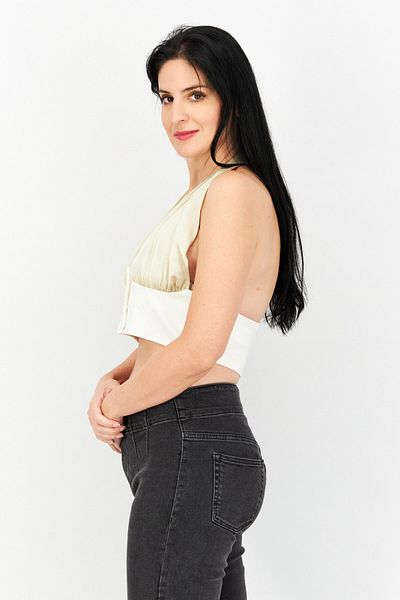 Asos Design Women Halter Neck Sleeveless Textured Crop Top, White Combo