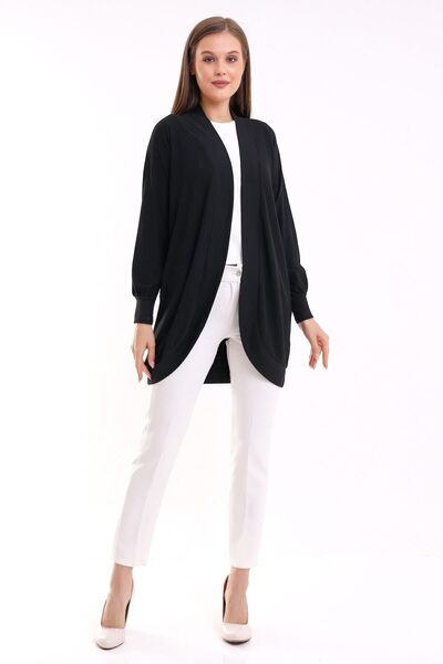 Şiir Μαύρη χτενισμένη βαμβακερή Moshi γυναικεία ζακέτα Raglan Oval μακρυμάνικη ζακέτα - Hijab Cardigan