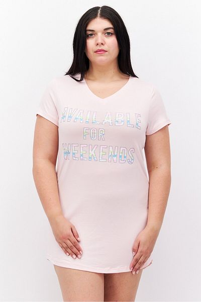 French Affair Women Graphic Short Sleeves Sleepwear Dress, Pink