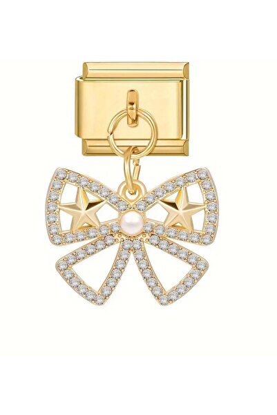 Zümrüt Toystore Stone Bow Detailed Steel Charm Gold Stylish Design 💎