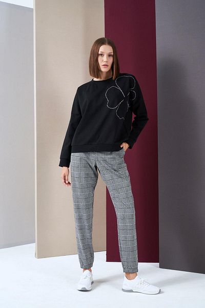 PJS Hanorac cu broderie din cordon pentru damă, pantaloni în carouri, set de două piese