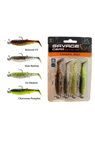 Savage Gear Cannibal Shad 8cm 5gr 7.5gr Clear Water 4adet Hazır Silikon Yem Seti