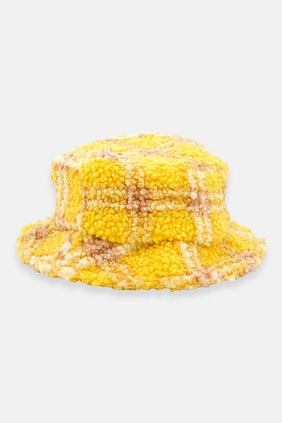 Asos Design Men Checkered Bucket Hat, Yellow Combo
