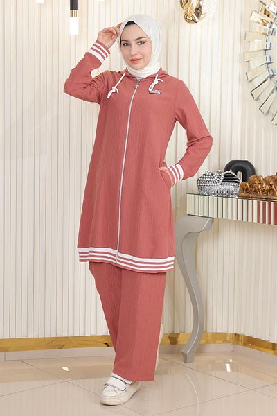 Modamihram Zippered Ribbed Set Dried Rose 10405