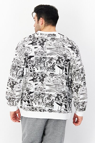 Marvel Men Crew Neck Allover Print Long Sleeves Sweatshirt, White