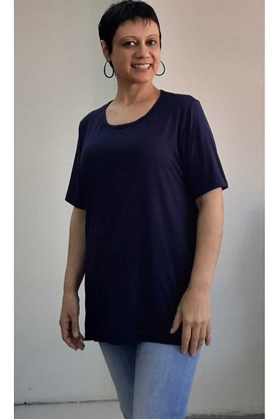 Mertcan Butik Navy Blue Short Sleeve Combed Cotton Viscose T-Shirt