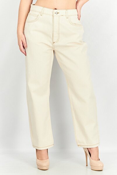 Reclaimed Vintage Women Mom Fit Heather Non Stretchable Jeans, Cream