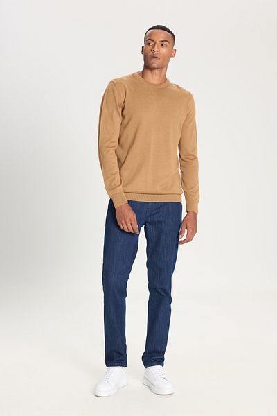 ALTINYILDIZ CLASSICS Ανδρικό πλεκτό πουλόβερ Camel Standard Fit Regular Cut Crew Neck
