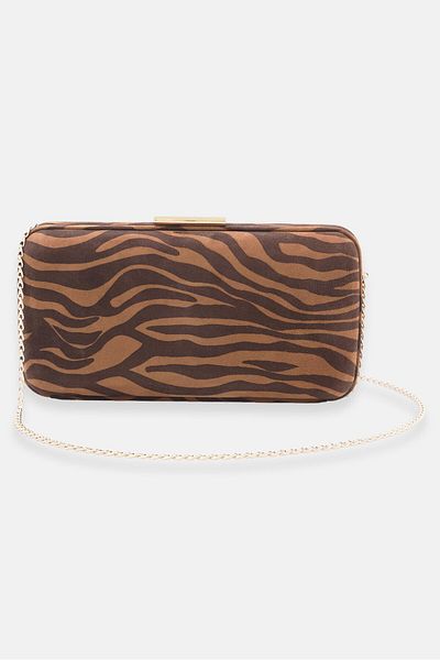 Gianvito Rossi Women Zebra Print Clutch Bag 22 L x 12 H x 4 W cm, Tan Combo