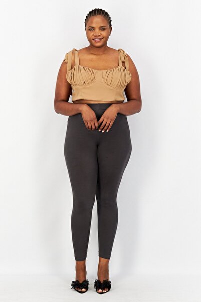 Flounce London Women Plus Size Sweetheart Neckline Sleeveless Crop Top, Tan