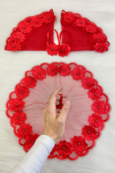 ZEYMERADE منديل العروس الأحمر للعريس بتفاصيل حجرية لامعة لحفلات الزفاف ووصيفة...