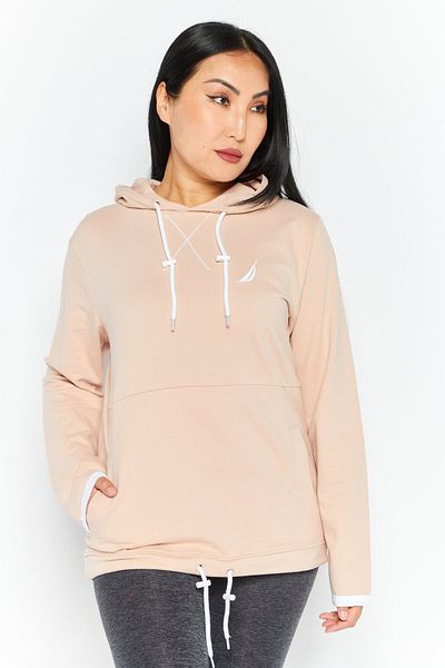 Nautica Women Hooded Long Sleeve Embraided Logo Sweatshirt, Peach