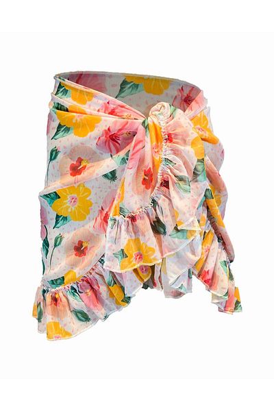 Bolder Frida Pink Yellow Flower Pattern Κοντό βολάν Pareo