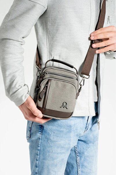 By Hakan Mega 414 Men's Shoulder Bag with Strap - Grey/Brown