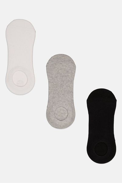 Bebe Women 3 Pack Plain Round Invisible Socks, Grey