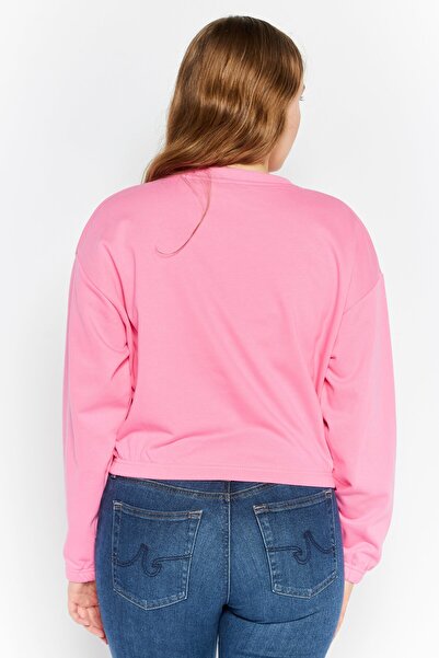 Bebe Women Round Neck Brand Logo Crop Sweatshirts, Pink