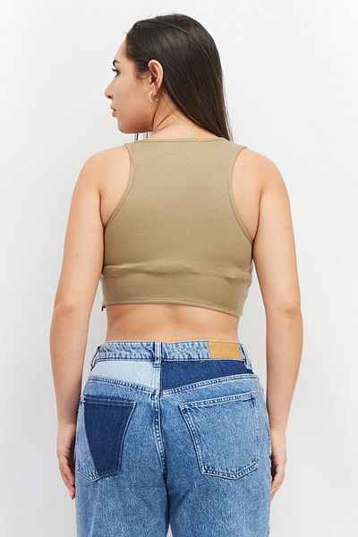 Asos Design Women Round Neck Sleeveless Textured Top, Khaki