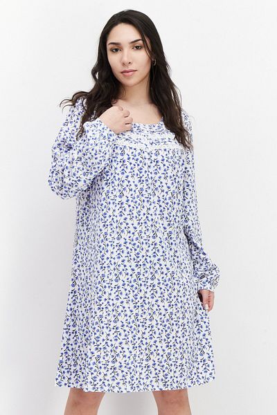 Company Ellen Tracy Women Floral Print Long Sleeve Mini Sleepwear, Blue