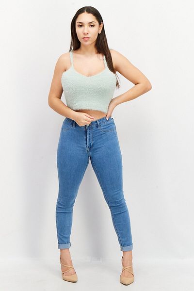 Asos Design Women V-neck Sleeveless Textured Crop Top, Mint