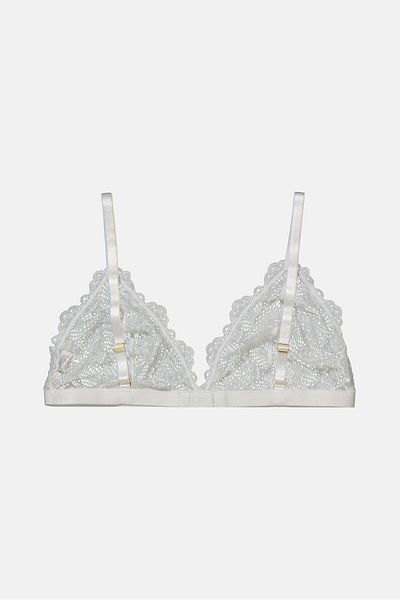 Asos Design Women Textured Lace Non Padded Bust Triangle Bra, White