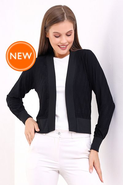Şiir Rades Cardigan scurt elastic pentru femei din bumbac pieptănat negru italian raglan cu mânecă lungă jacquard